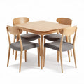 Eettafel van hout met vier stoelen grijs textiel 90 x 90 x 75cm