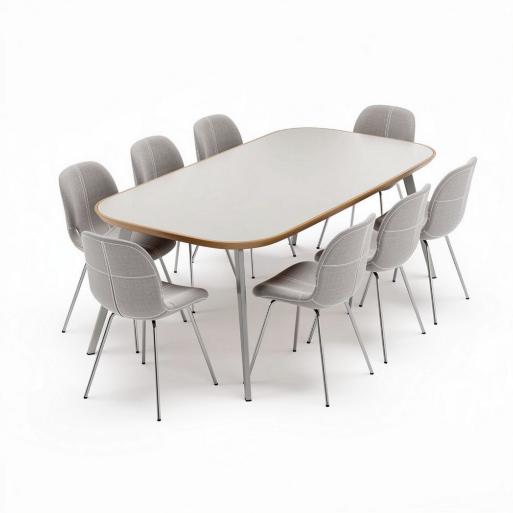 Rechthoekige eetkamertafel met grijze stoelen van kunststof en metaal 200 x 100 x 75cm