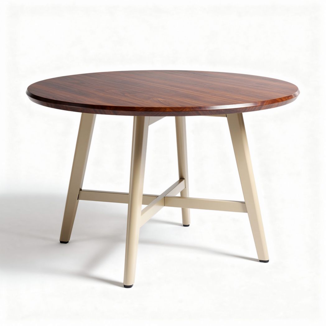 Ronde houten tafel met metalen poten 120 x 120 x 75cm bruin en beige