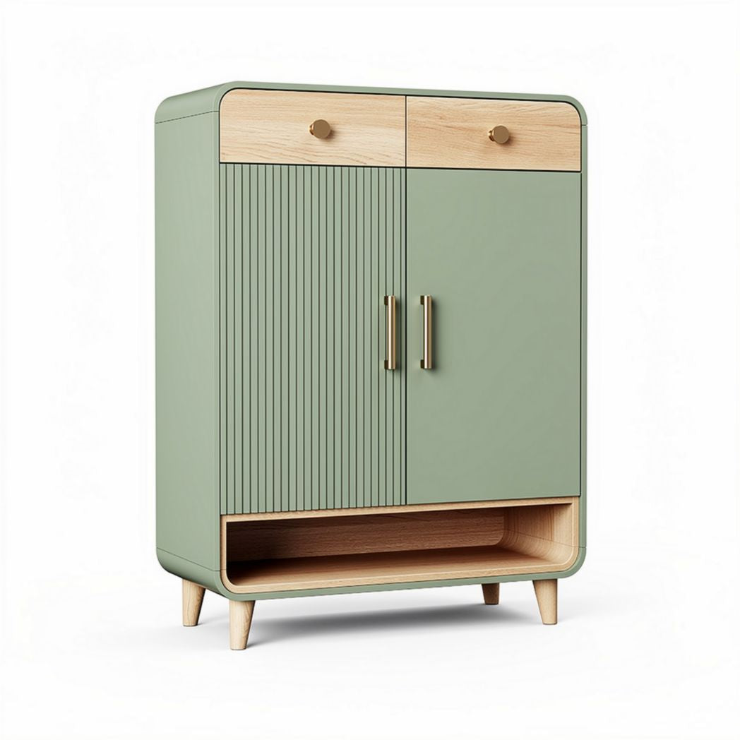 Groene houten kast met twee deuren en middelste open vak 80 x 40 x 100cm