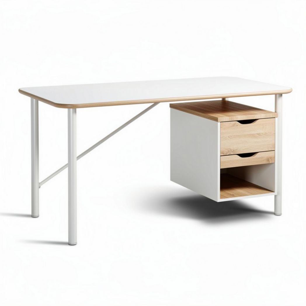 Bureau met houten tafelblad en drie lades afmetingen 120 x 60 x 75cm