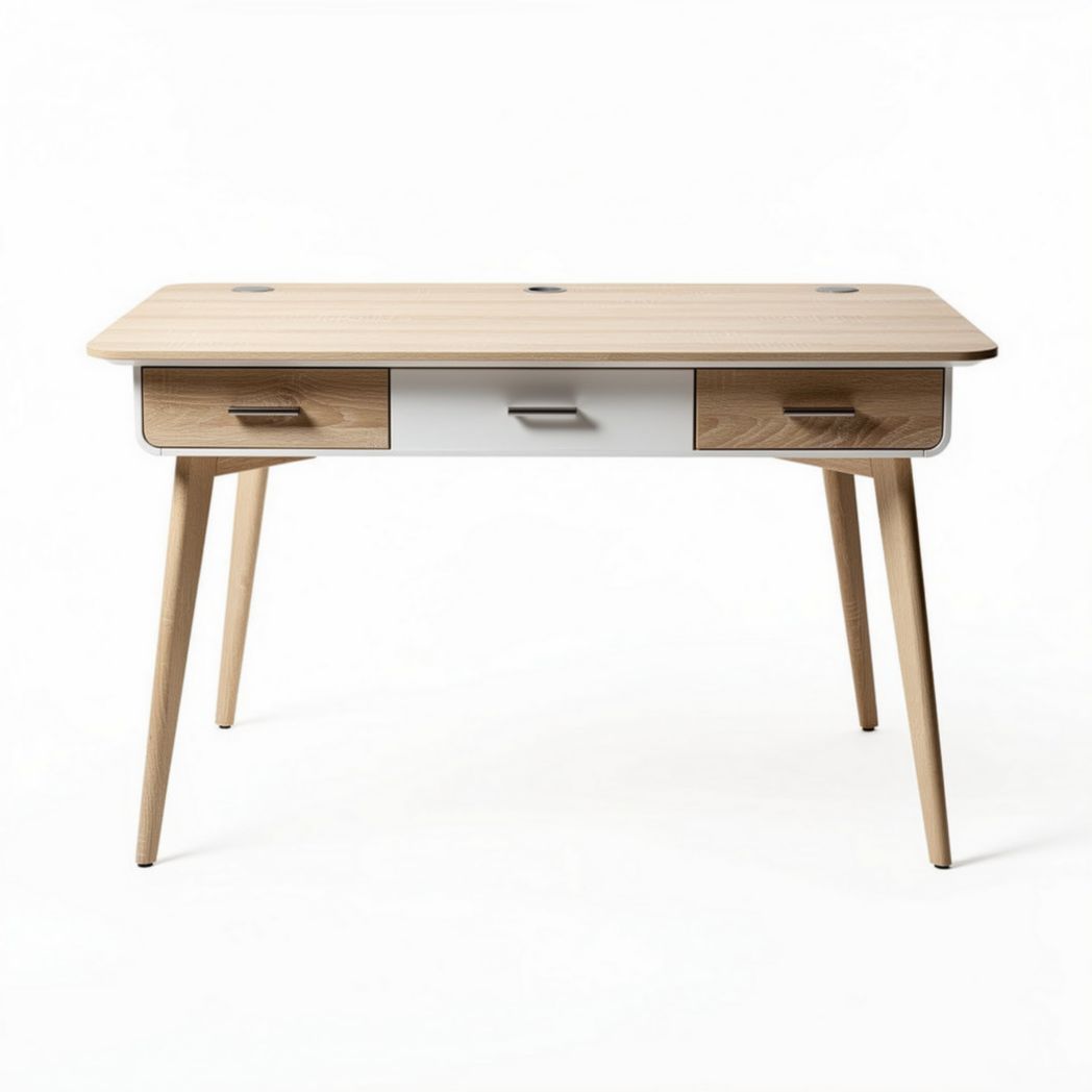 Bureau van hout met lades en afmetingen 120 x 60 x 75cm in naturel kleur