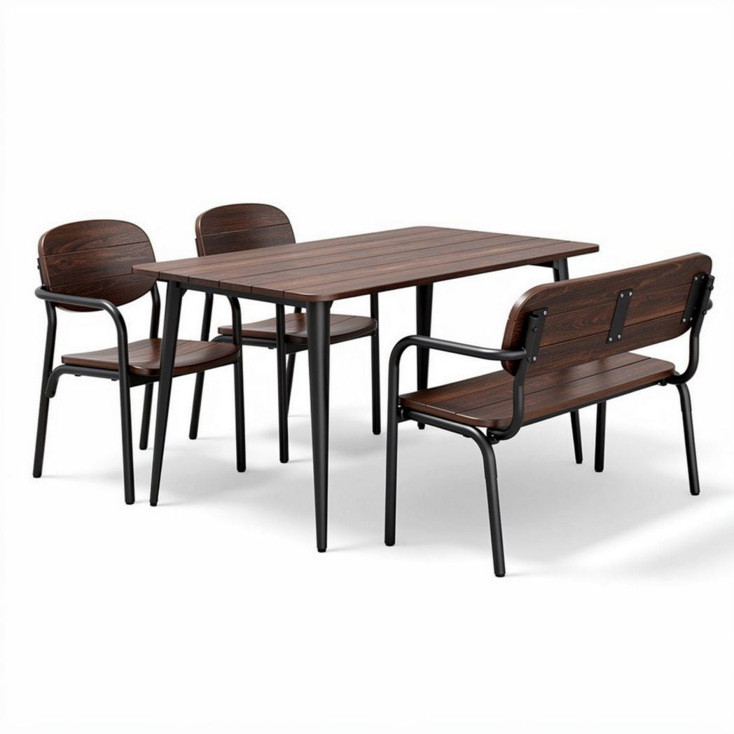 Tafelpakket van zwart gepoedercoat staal met houten afwerking 150 x 80 x 75cm