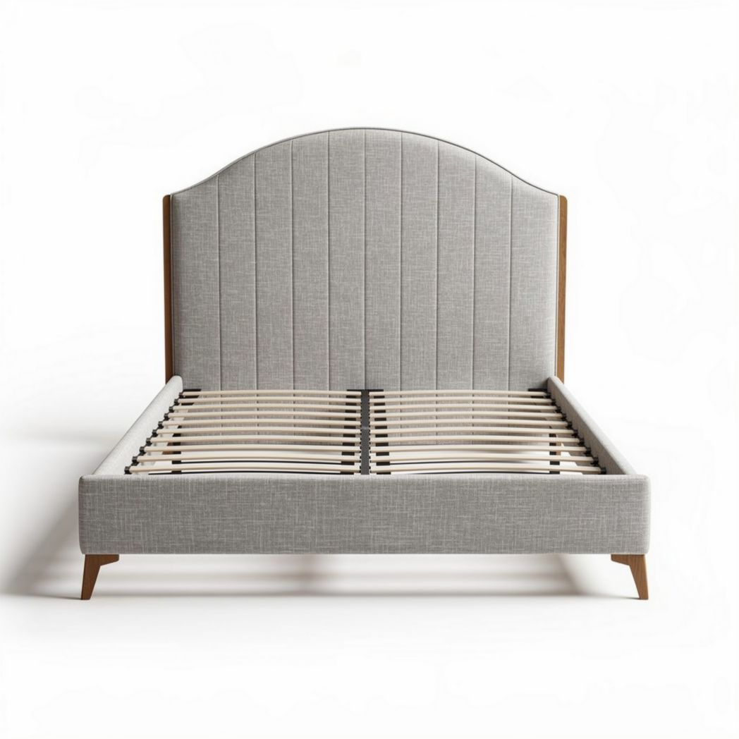 Gestoffeerd bedframe met gestreepte lattenbodem in lichtgrijs 210 x 160 x 100cm