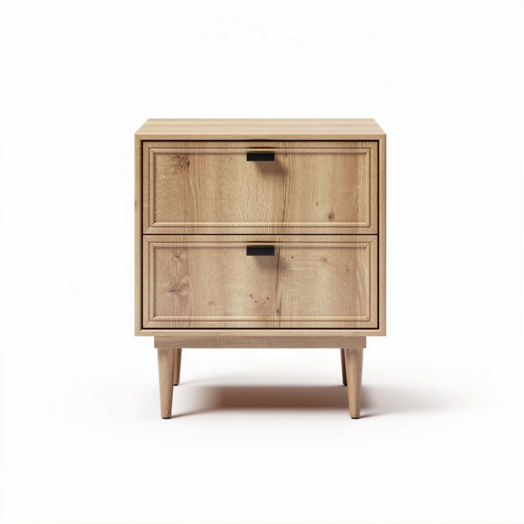houten nachtkast met twee lades afmetingen 40 x 40 x 50cm naturel eiken