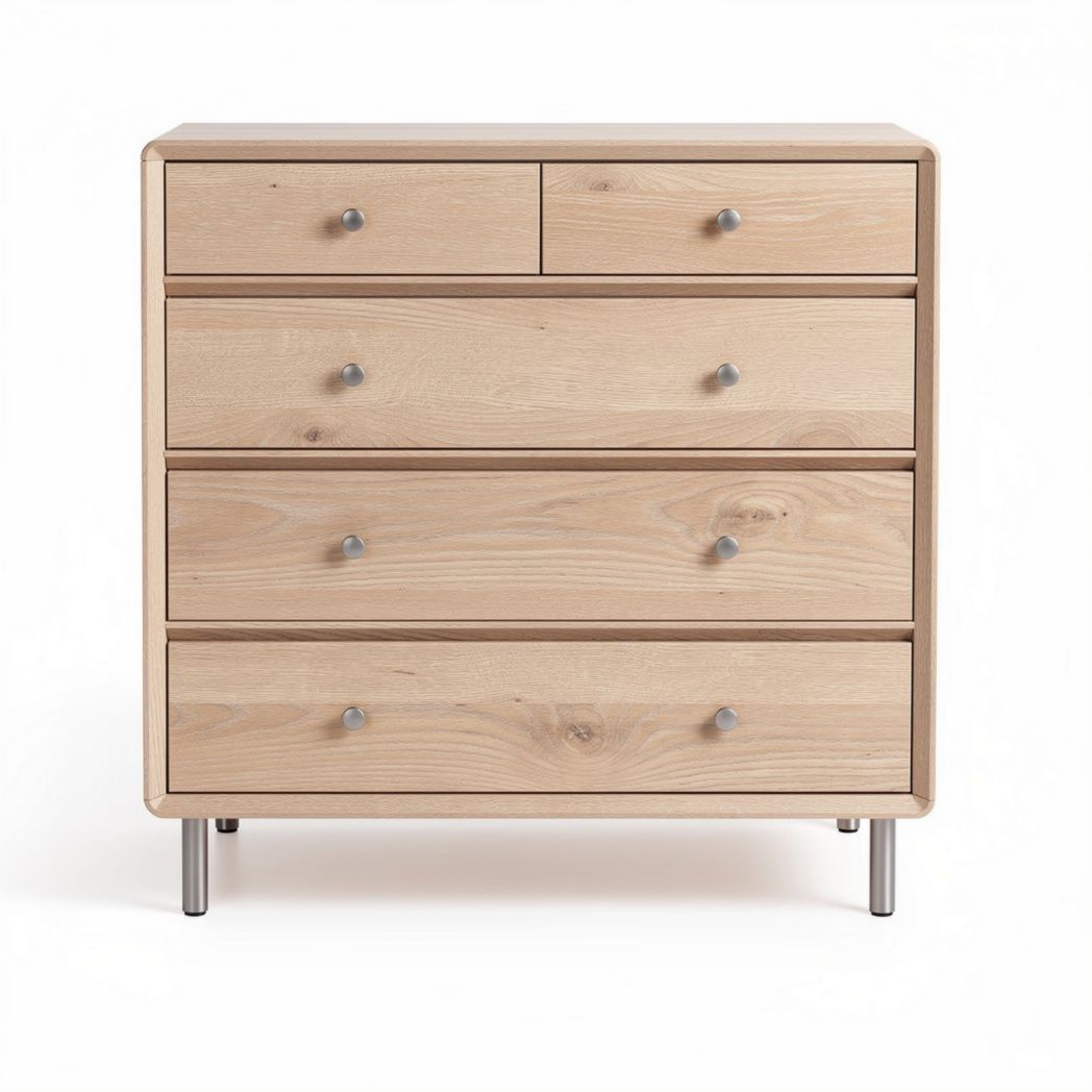 Houten ladekast met vijf lades en metalen poten 80 x 40 x 90cm