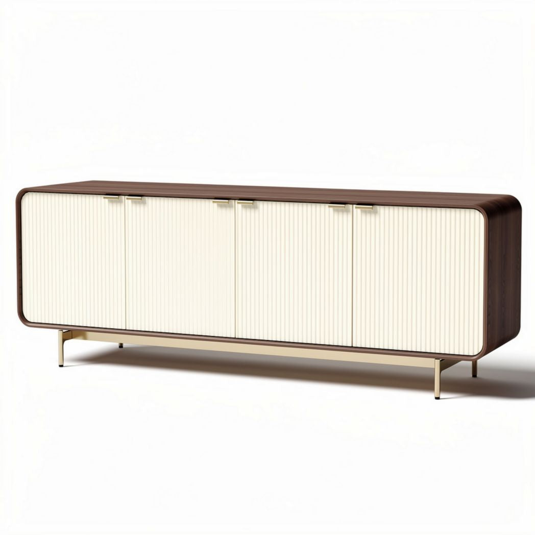 Kast van hout en metaal met vier deuren in crème en walnoot 180 x 40 x 75cm