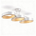 Plafondlamp met drie ronde armaturen wit en houtkleur 60 x 30 x 15cm